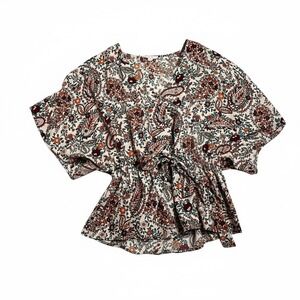 Easel Los Angeles Floral Paisley Smocked Waist Kimono Sleeve Blouse Small